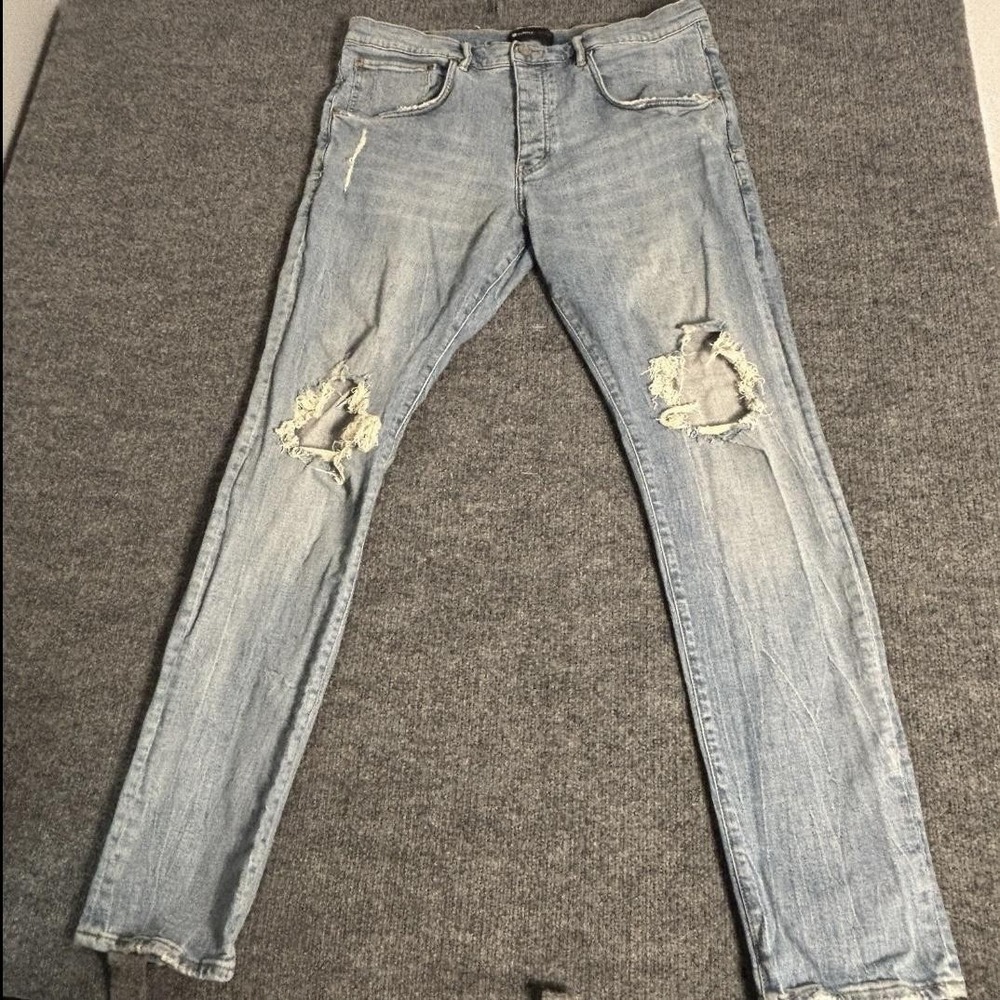 Purple Brand Jeans Mens 38x34 Light Wash Distressed Button Fly Rips FW2006JNS‎